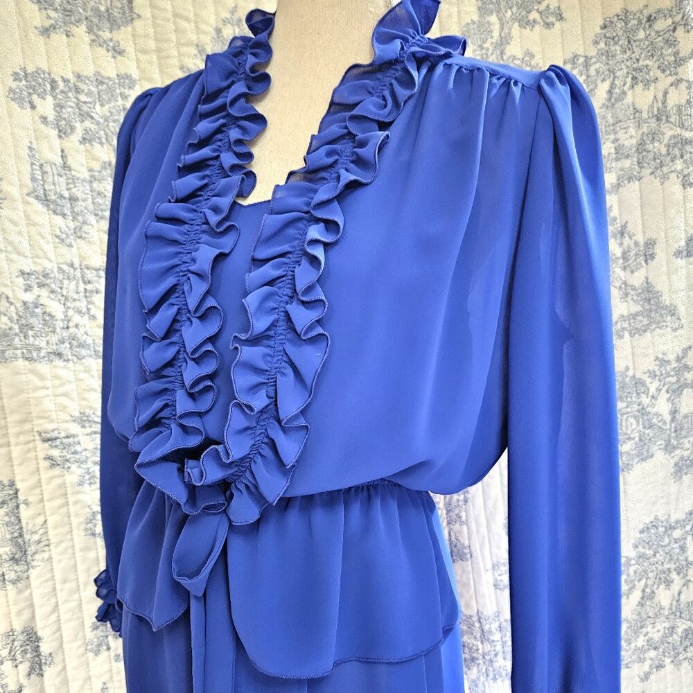 Size S - M Vintage 1970s Silhouettes Dress And Ruffled Jacket - Picture 5 of 13